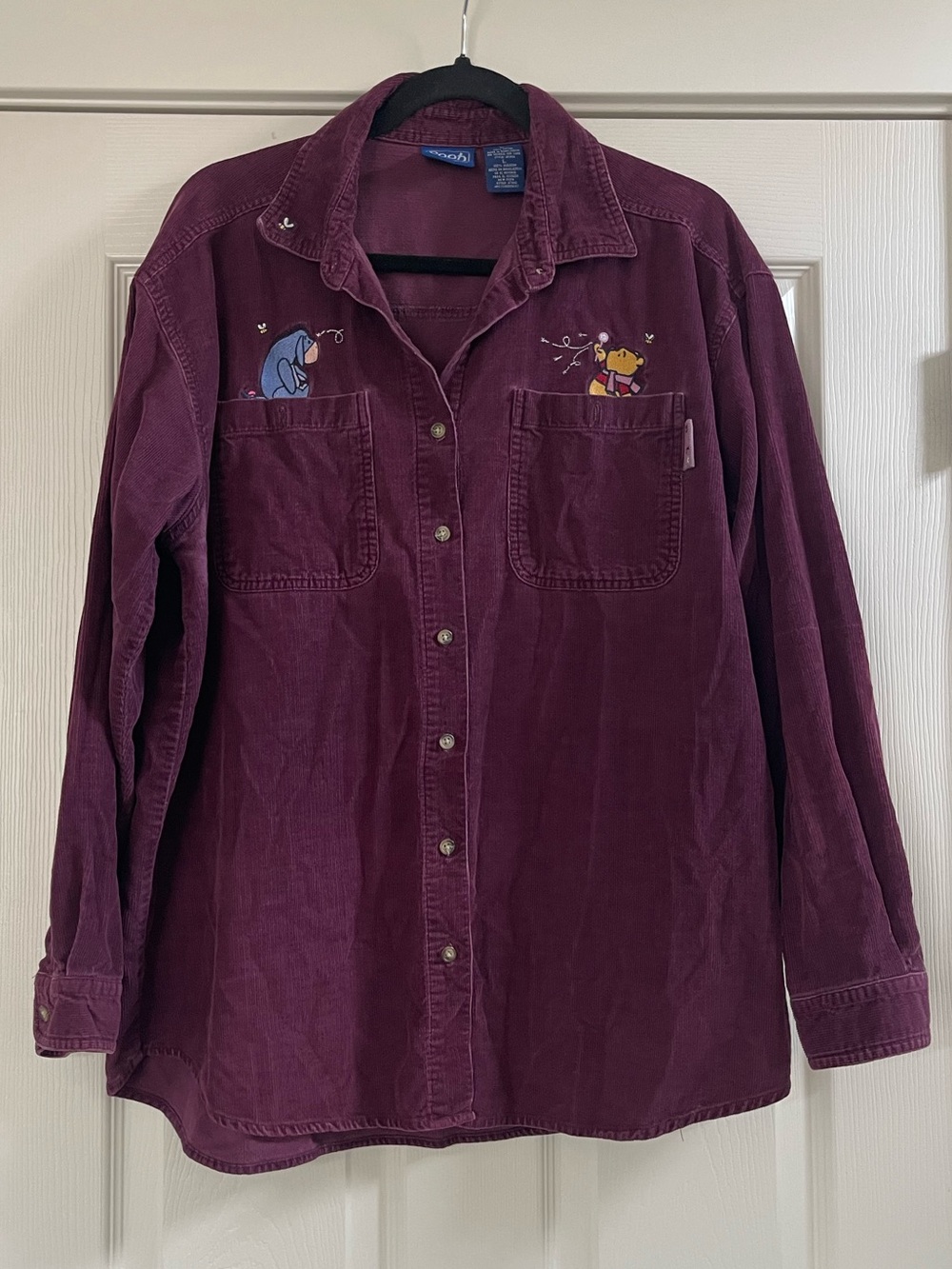 Women’s Vintage Disney Winnie The Pooh Button Up Long Sleeve Corduroy Shirt Sz L